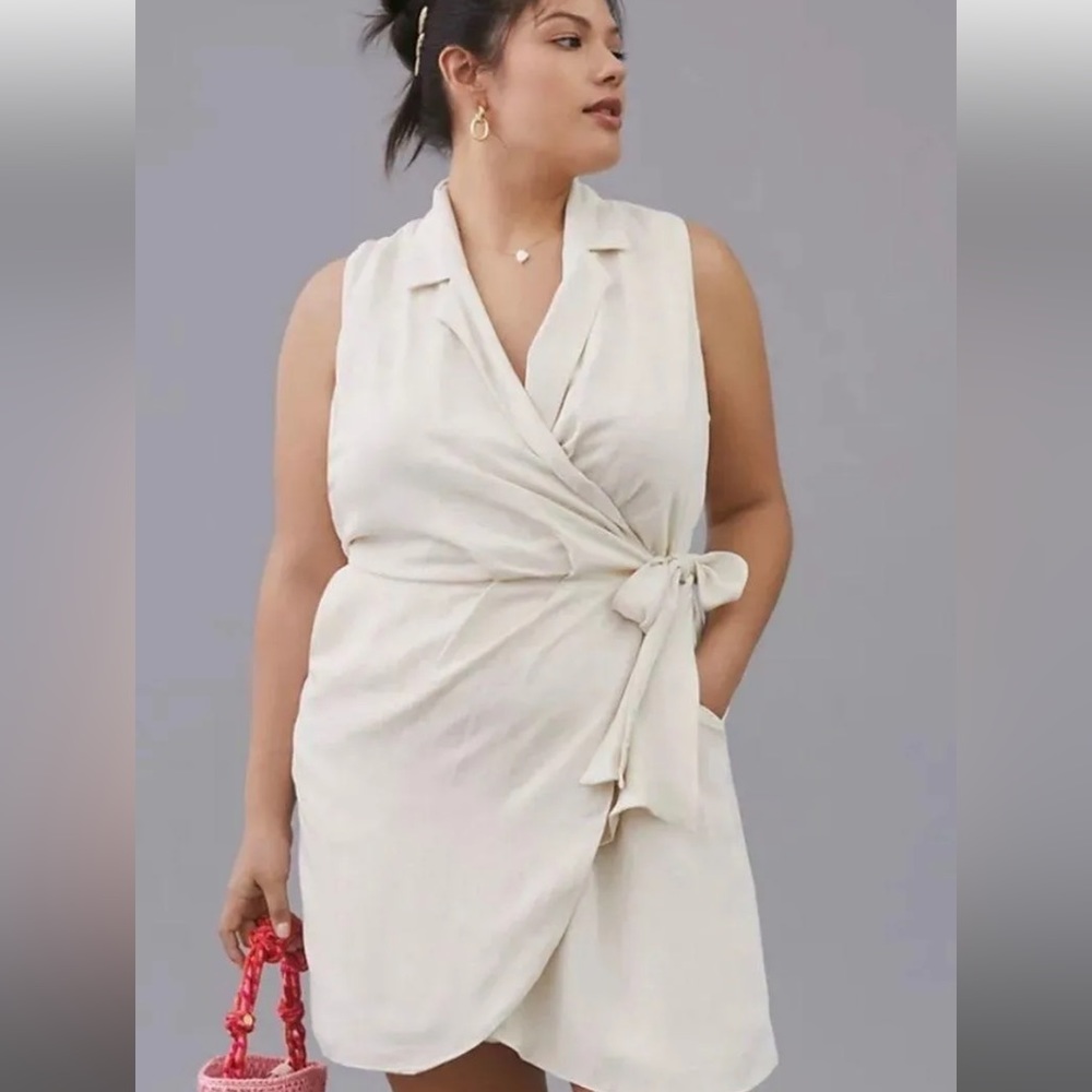 Anthropologie | Linen wrap dress  in cream | Size small